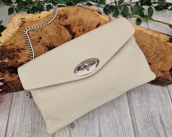 Cream Off White Italian Leather Cross body Bag | Clasp Shoulder Bag | Wedding Bag