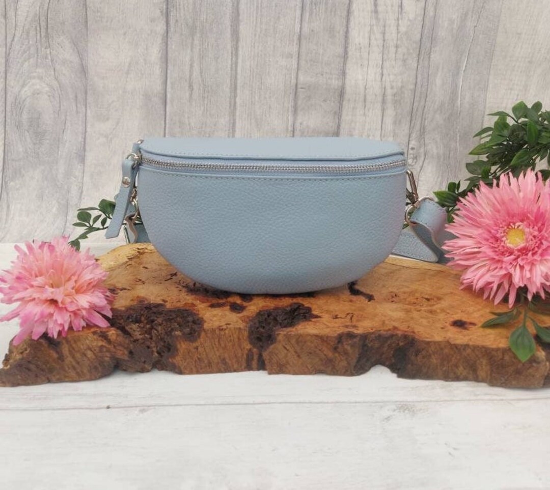 Light Blue Italian Leather Hip Bag Bum Bag Women's Etsy