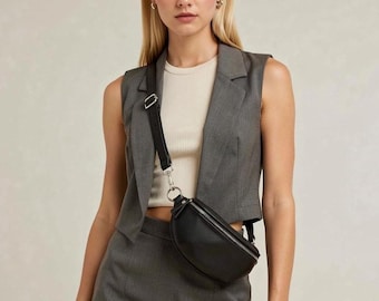 Black Italian Leather Bum Bag: Festival Hip Pack