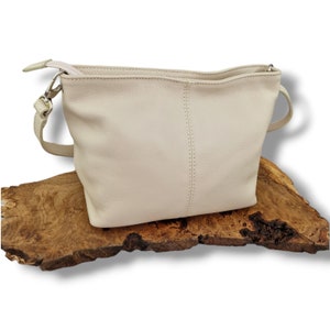 Stone Cream White Leather Shoulder Bag | Genuine Leather Handbag |Genuine Italian Leather |Pebbled Leather | Cream Large Leather Handbag