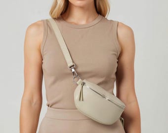 Cream Italian Leather Hip Bag / Bum Bag