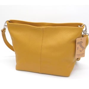 Mustard Leather Shoulder Bag | Genuine Leather Handbag | Genuine Italian Leather | Pebbled Leather | Mustard Large Leather Handbag
