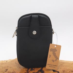 Bolso/bolsa de cuero negro para teléfono móvil, cruzado al hombro. imagen 2