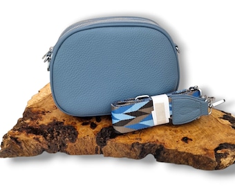 Dusty Blue Vegan Leather Crossbody Bag with Adjustable Strap