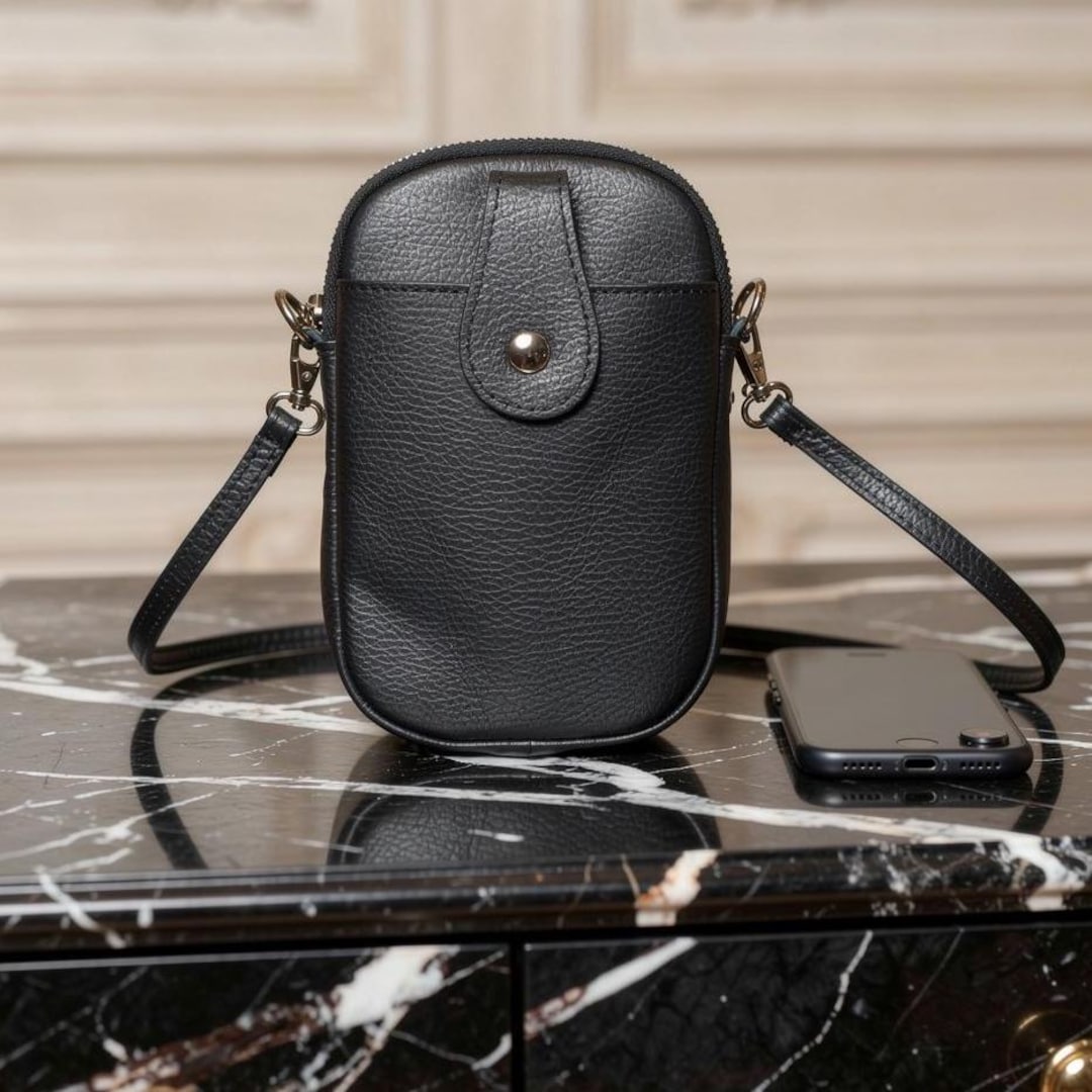 Black Crossbody Leather Phone Bag/pouch - Etsy