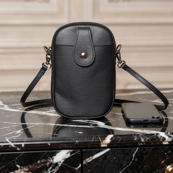 Black Crossbody Leather Phone Bag/Pouch