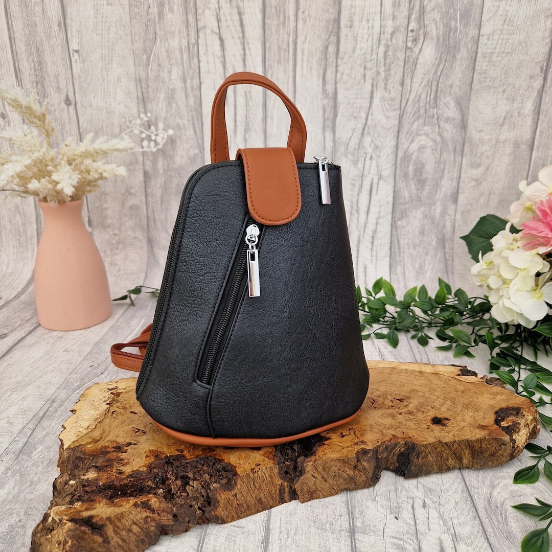 Mini Black & Brown Backpack Cute Small Backpack Travel Bag Mini