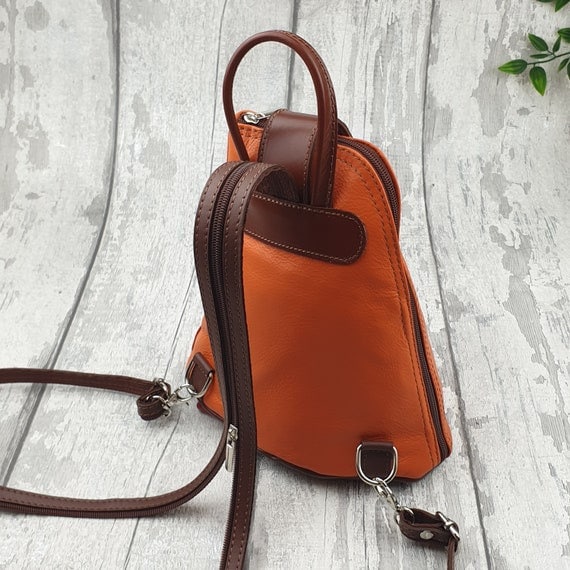 Mini Orange & Brown Leather Backpack | Womens Leather  display picture 2