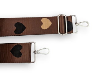 Brown Heart Pattern Detachable Bag Strap | Handbag Straps | Attachable Shoulder Straps for bags | Replacement Bag Straps Camera Bag