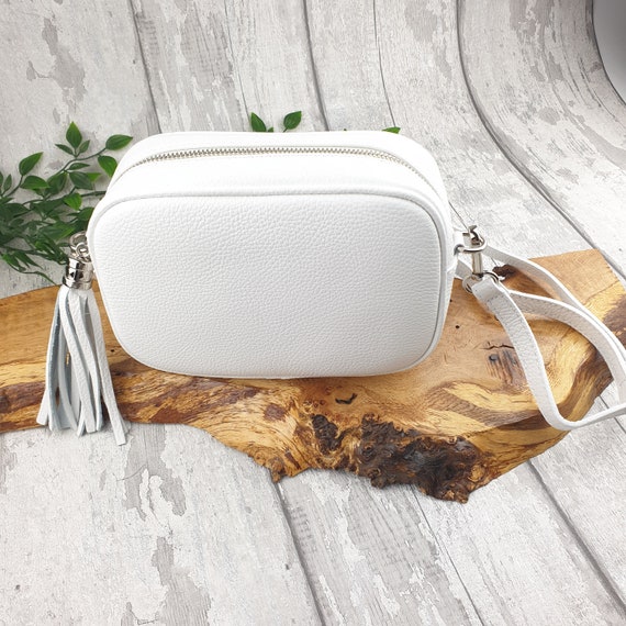 Sara White Leather Cross Body Bag. Genuine Italian Pebbled Leather. Etsy