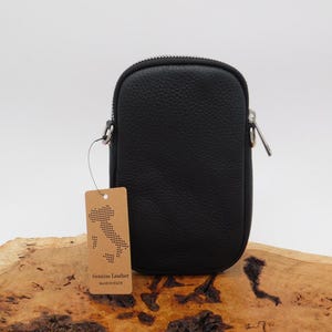 Bolso/bolsa de cuero negro para teléfono móvil, cruzado al hombro. imagen 5