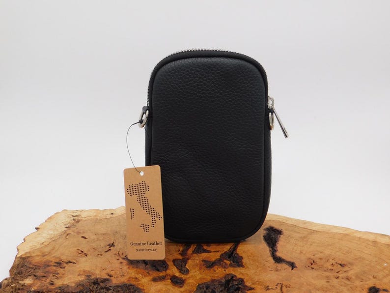 Bolso/bolsa de cuero negro para teléfono móvil, cruzado al hombro. imagen 5