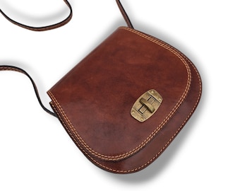 Genuine Italian Leather Crossbody Bag | Brown Leather Satchel.