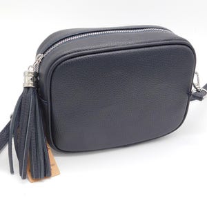 Sara Dark Blue Leather Cross body Bag. Genuine Italian Pebbled Leather