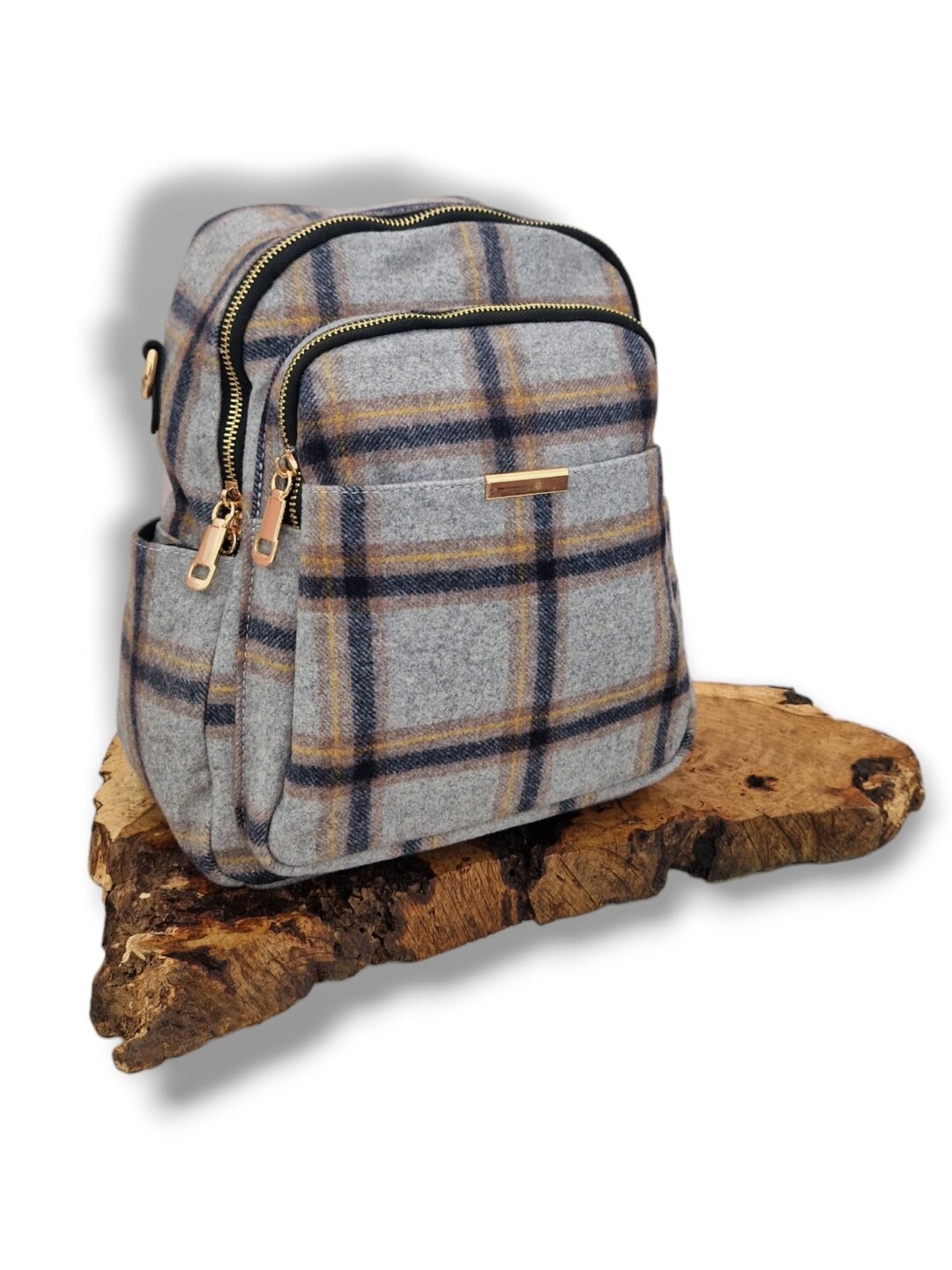 Tweed Check Backpack Rucksack Light Grey Overcheck Tweed, Sling Bag ...