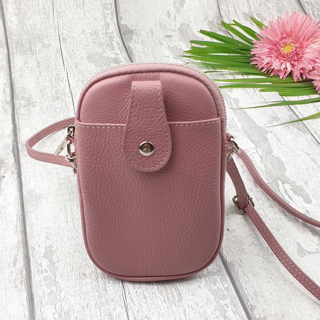 Pink Crossbody Leather Phone Bag/pouch Leather Crossbody Phone Bag