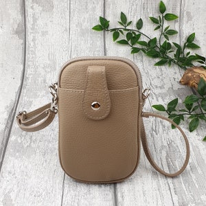 Bolsa/bolsa de couro marrom para celular, bolsa de couro legítimo para iPhone, carteira de ombro para celular, bolsa de viagem.
