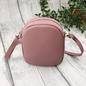 Italian Leather Pink Cross body Bag. Womens pink Leather Bag. Genuine Leather Crossbody Bag