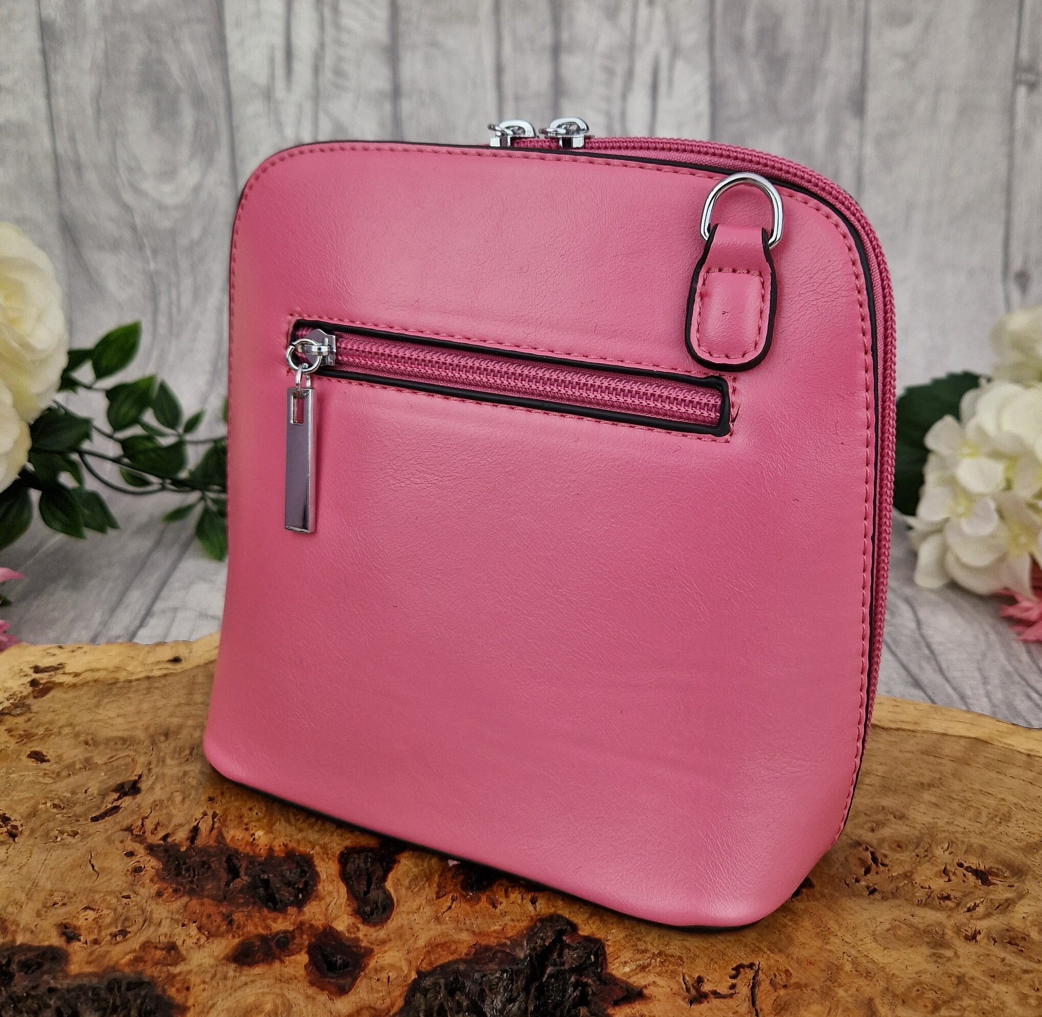 Pink Faux Leather Crossbody Bag: Small Shoulder Bag With 