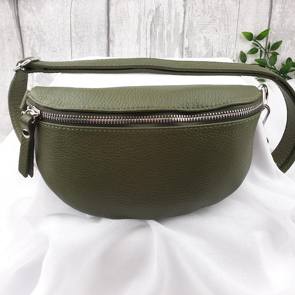 Dark Green Italian Leather Hip Bag / Bum Bag