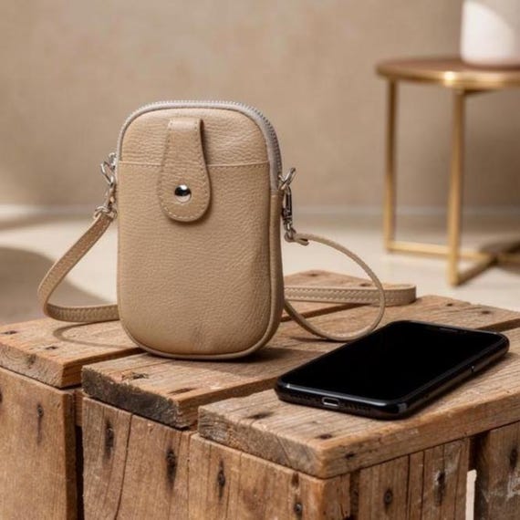 Sac à Bandoulière En Cuir Véritable Italien Beige - Occasion, Style Sac à Main Femme, Cuir Verni