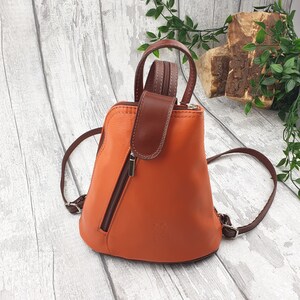 Mini Orange & Brauner Lederrucksack | Damen Leder Rucksack