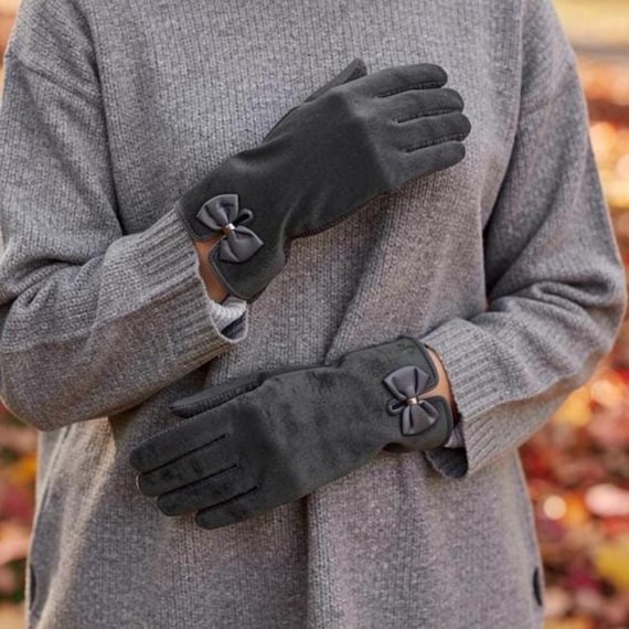 Graue Fleece Touchscreen Handschuhe: Damen Winterhandschuhe mit Schleife -  Etsy.de