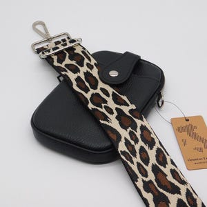 Bolso/bolsa de cuero negro para teléfono móvil, cruzado al hombro. Leopard Strap