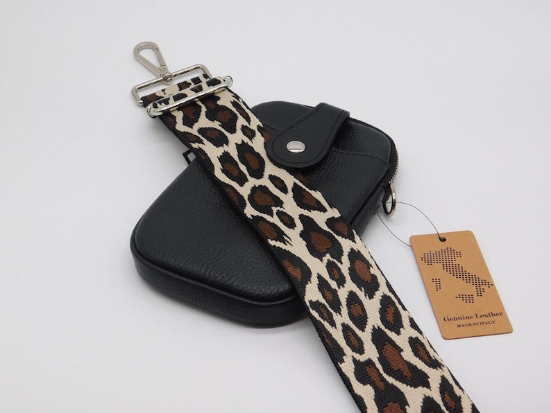 Bolso/bolsa de cuero negro para teléfono móvil, cruzado al hombro. Leopard Strap