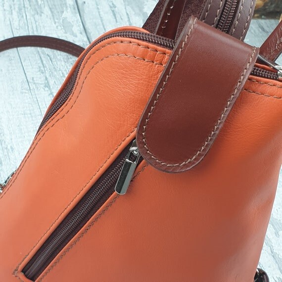Mini Orange & Brown Leather Backpack | Womens Leather  display picture 1
