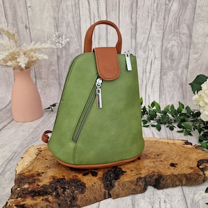 Mini Sage Green & Brown Backpack | Cute small backpack | Travel bag | mini backpack  | Holiday Bag | Vegan Friendly Bag.