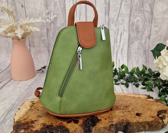 Mini Sage Green & Brown Backpack | Cute small backpack | Travel bag | mini backpack  | Holiday Bag | Vegan Friendly Bag.