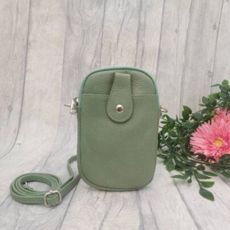Sage Green Crossbody Leather Phone Bag/pouch Leather Crossbody Etsy