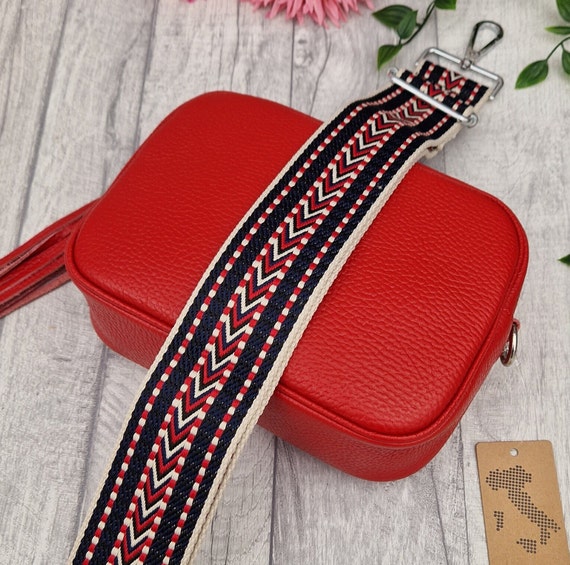 Red Aztec Italian Webbing Crossbody Strap