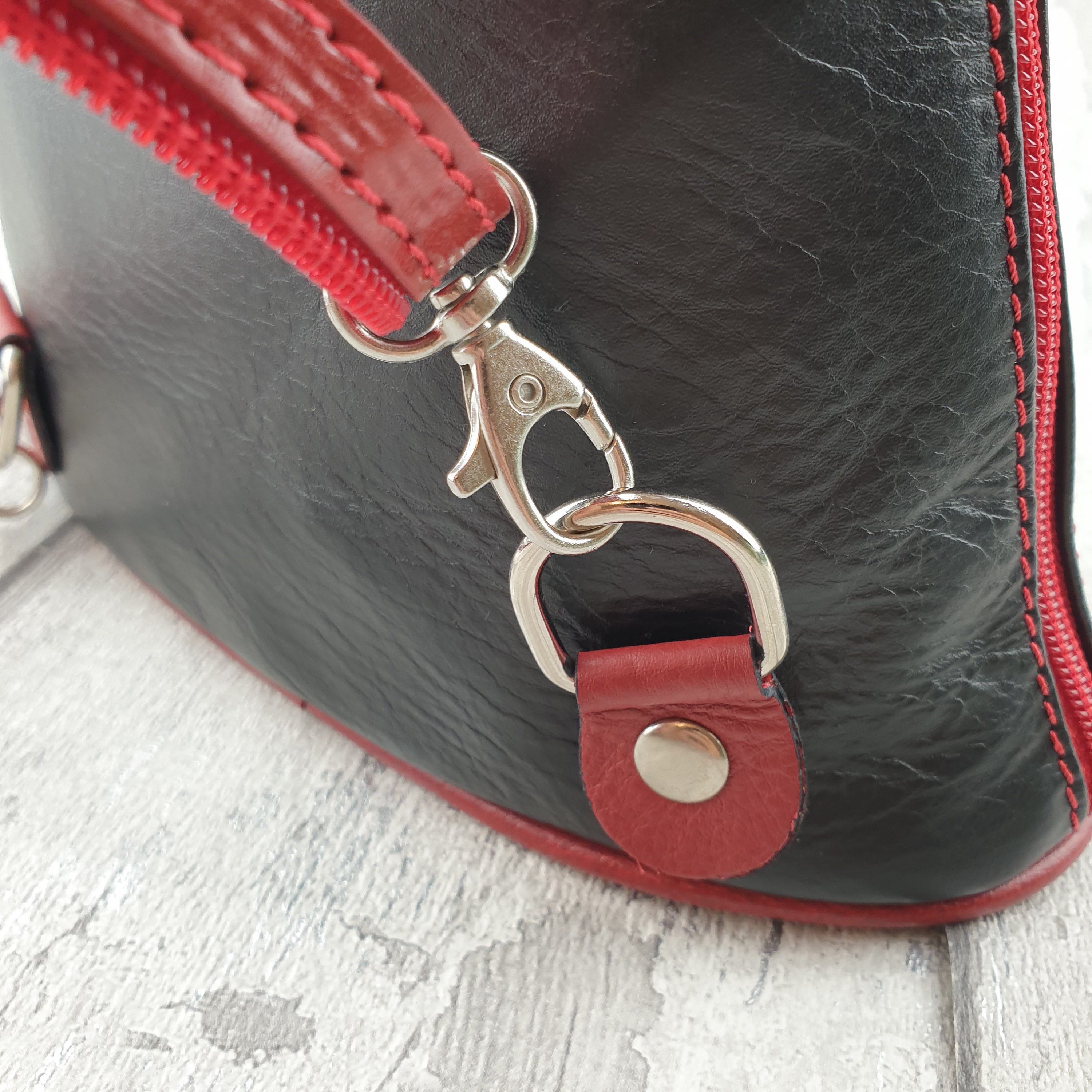 Mini Italian Leather Backpack: Black and Red Womens Rucksack 