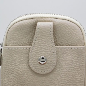 Sac/pochette en cuir crème à bandoulière pour téléphone image 3