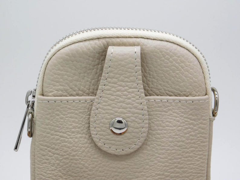Sac/pochette en cuir crème à bandoulière pour téléphone image 3