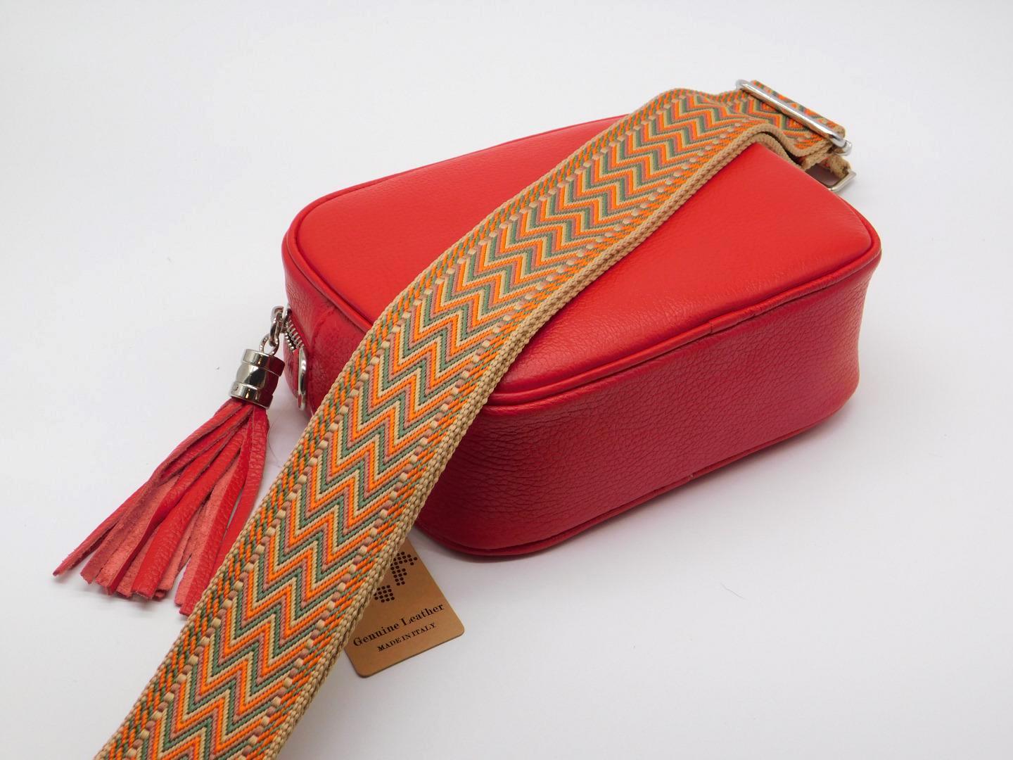 Red Italian Leather Crossbody Bag: Handmade Tassel Shoulder  display picture 1