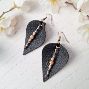 Boho Dangle Earrings Leather Earrings Teardrop Dangle Earrings Gift For Holiday Unique Handmade Earrings