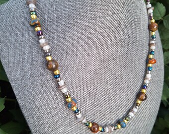 Beaded Necklace with Tiger's Eye and Jasper Gemstones