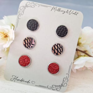 Leather Stud Earrings 12mm Earring Gift Set Earrings Set of 3 Hypoallergenic Earrings Handmade Gift For Holiday Gift For Mom