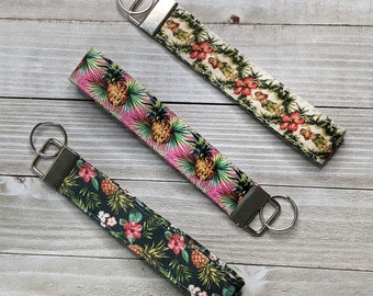 Tropical Key Fob,  Key Chain, Key Holder, Wristlet Keychain, Key Lanyard