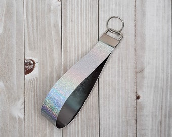 Holographic Glitter Vinyl Key Fob | Key Chain |  Key Holder | Wristlet Keychain | Key Lanyard