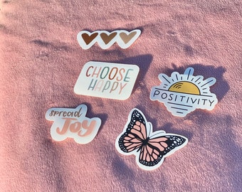 Positivity Sticker Set | 5 pack | Laptop stickers, Water bottle stickers, Glossy stickers, aesthetic, Individual, Good vibes stickers.