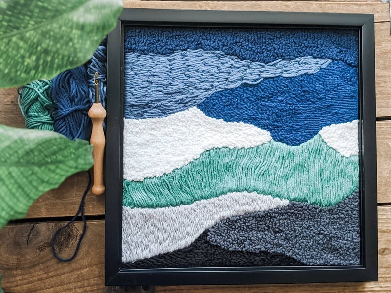 Framed Punch Needle Abstract Landscape 12x12