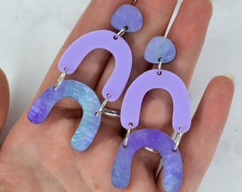 Purple Arch Acrylic Dangle Drop Statement Earrings