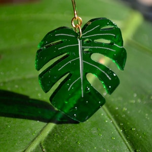 Monstera Plant Leaf Dark Green Translucent Acrylic Drop Earring image 5