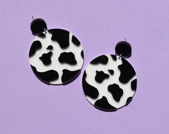 Cow Animal Print Acrylic Circle Earrings