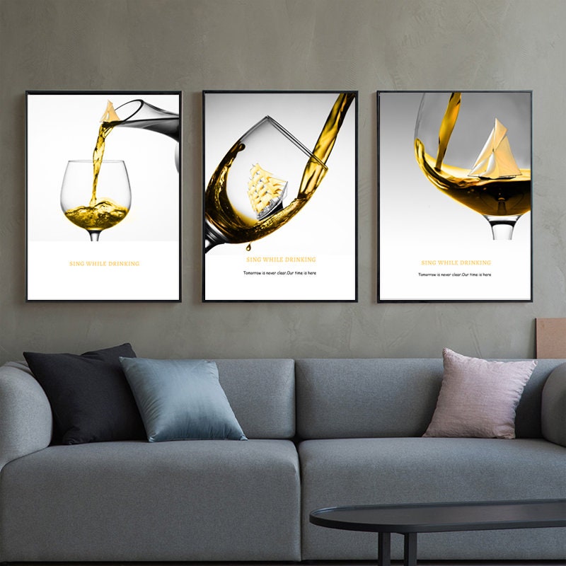Wine Glass Poster Set Of 3 Wall Art Water Glass Wall Art Etsy
