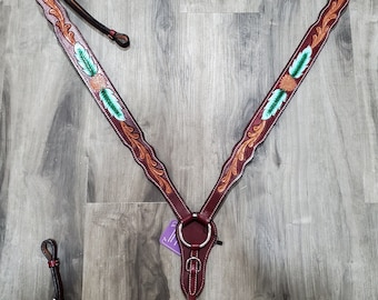 Turquoise and Tan Leaf Breastcollar